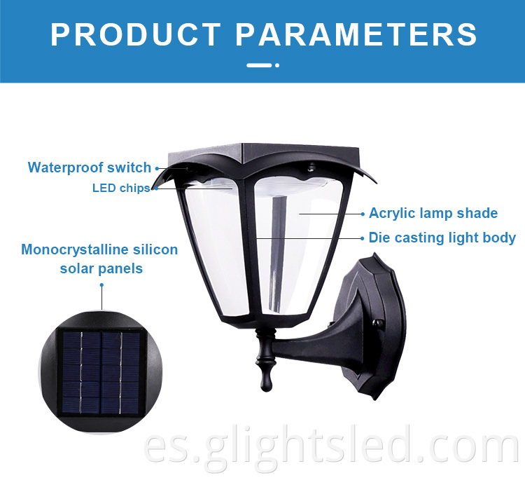 Lámpara de pared solar llevada impermeable al aire libre impermeable del jardín IP55 del blanco 1.5watt del nuevo producto